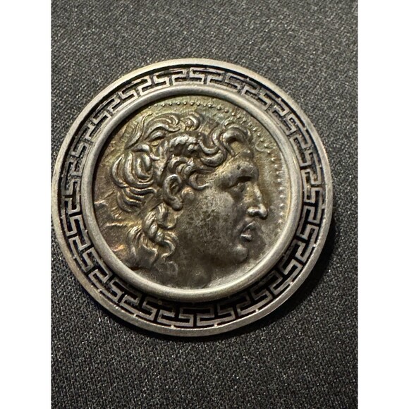 Greek Key Brooch, Vintage 925 Tested W/ 18k Acid, Heavy - Picture 1 of 6